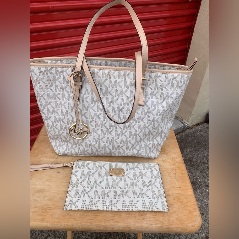 Michael Kors White with tan trim